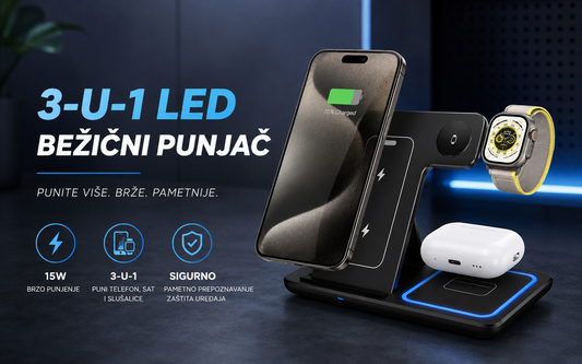15W 3-u-1 LED bežični punjač – Jedna stanica za punjenje svih vaših uređaja