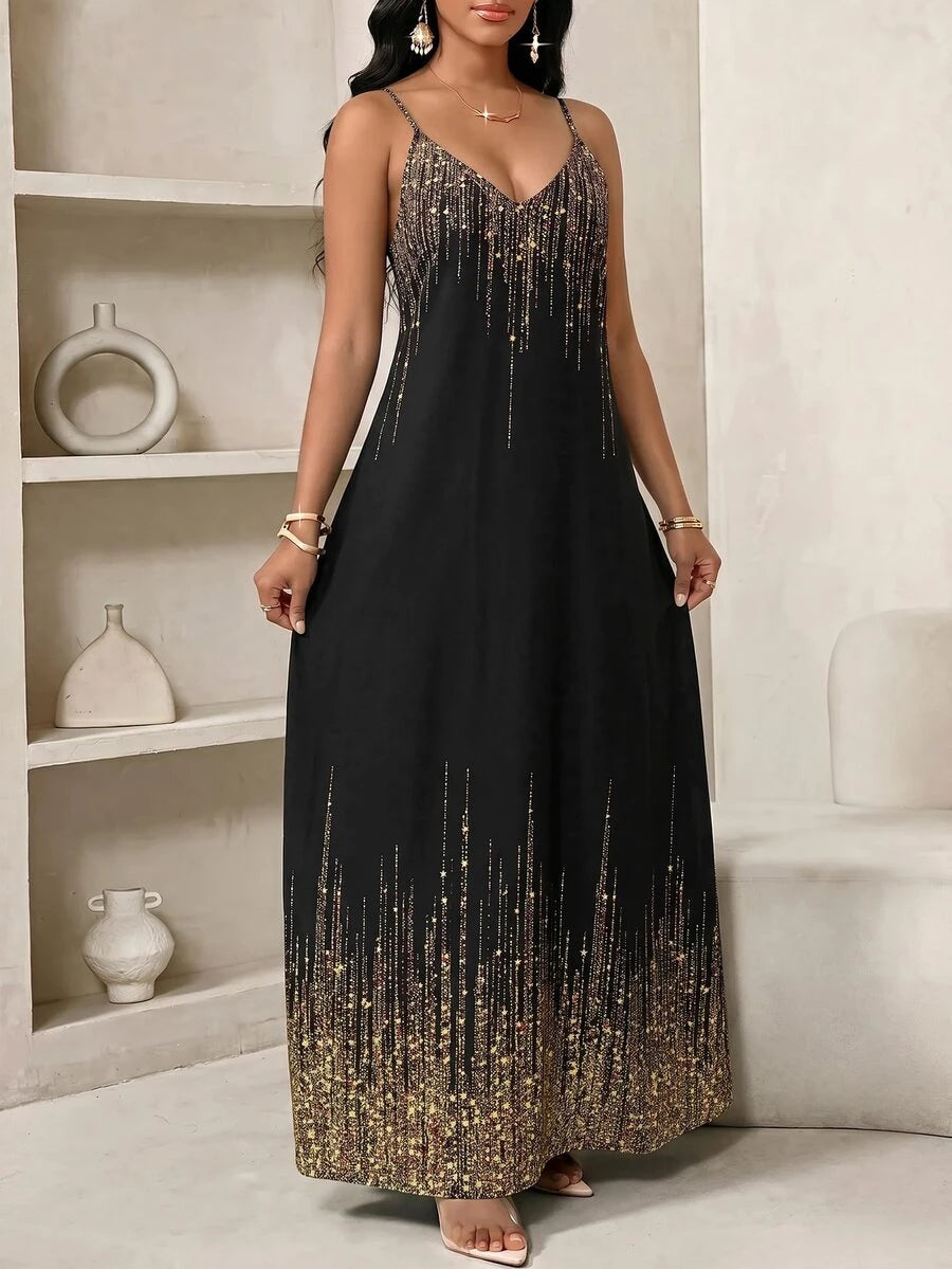 Lady Haljina sa tankim kaiš-bretelama i printom sa šljokicama, plus size