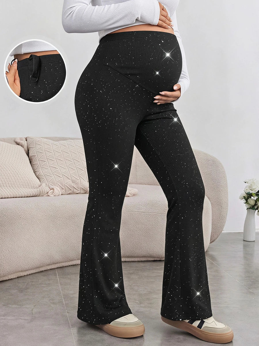 Trudničke sjajne uske pantalone sa raširenim nogavicama