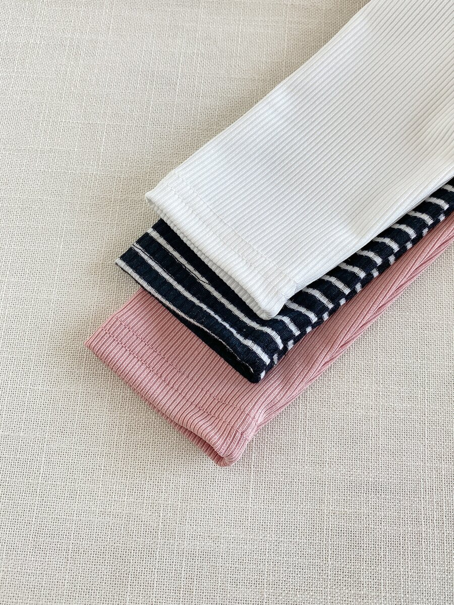 3 kom/set dečijih majica za devojčice, roze i bela prugasta, jesenja, slatka