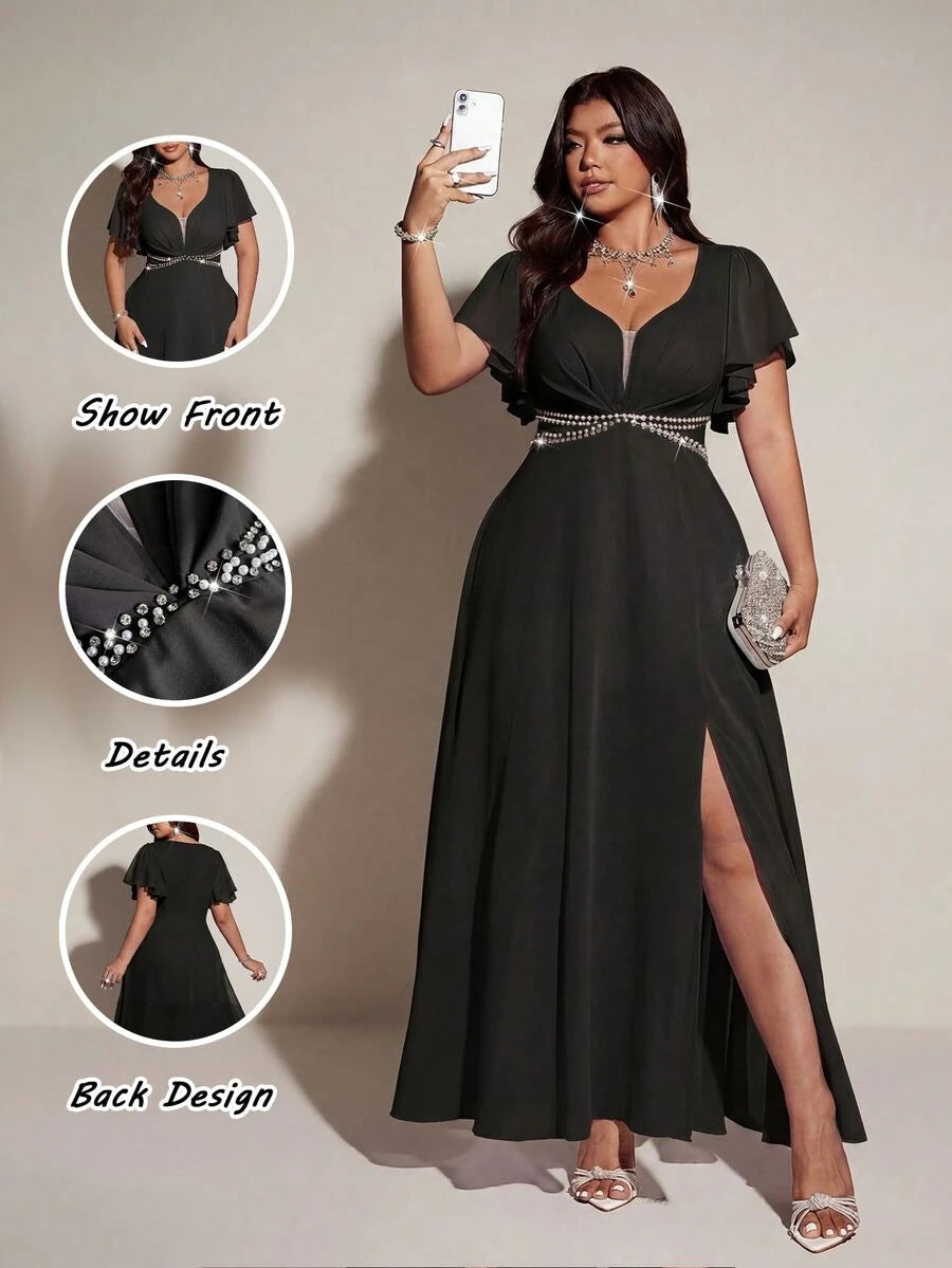 Elegantna romantična lepršava haljina za žene plus size sa V-izrezom