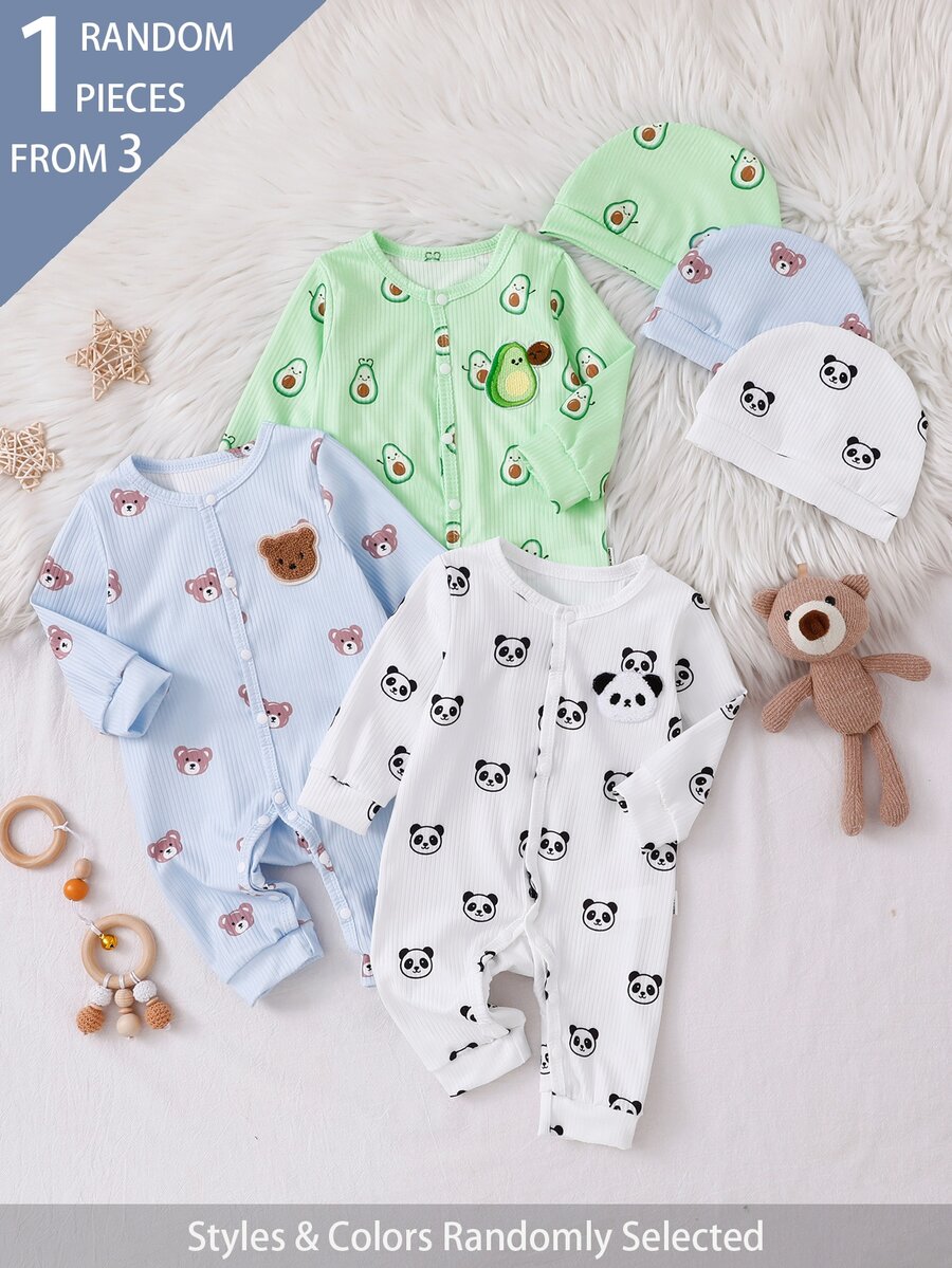 Kombinezon sa kapom, beli panda, zeleni avokado, plavi medved, slatki crtani print, mekan i udoban