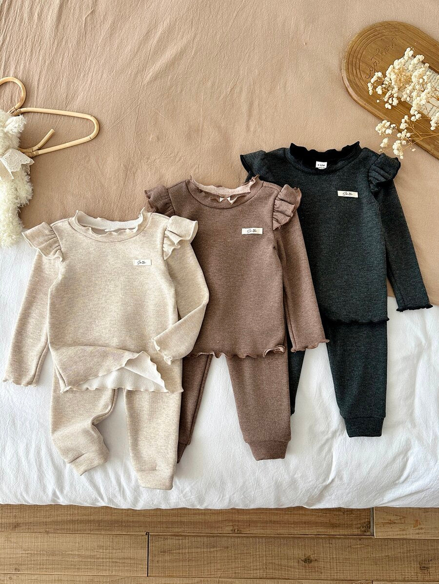 Set od 6 komada za devojčice bebe: pletena majica sa srcastim uzorkom, okruglim izrezom  i duge pantalone