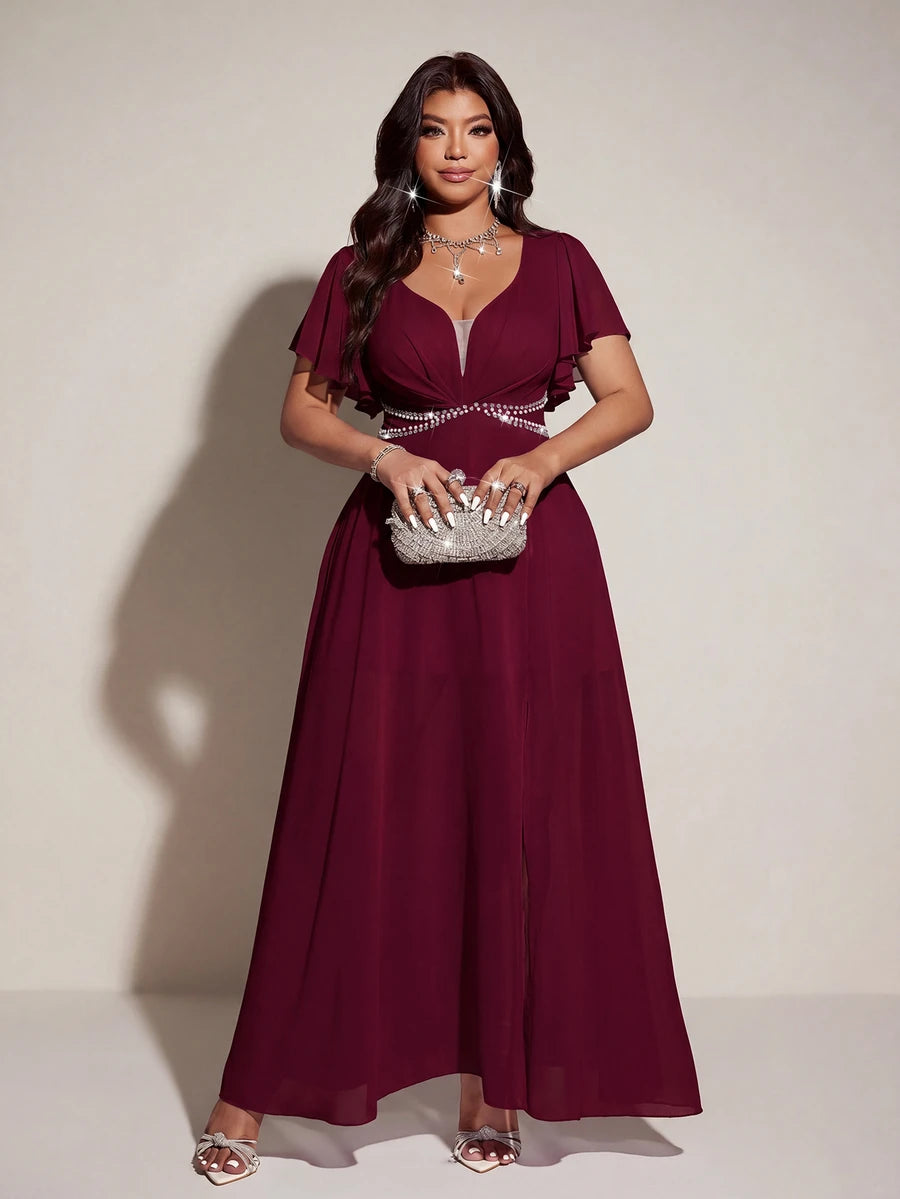 Elegantna romantična lepršava haljina za žene plus size sa V-izrezom