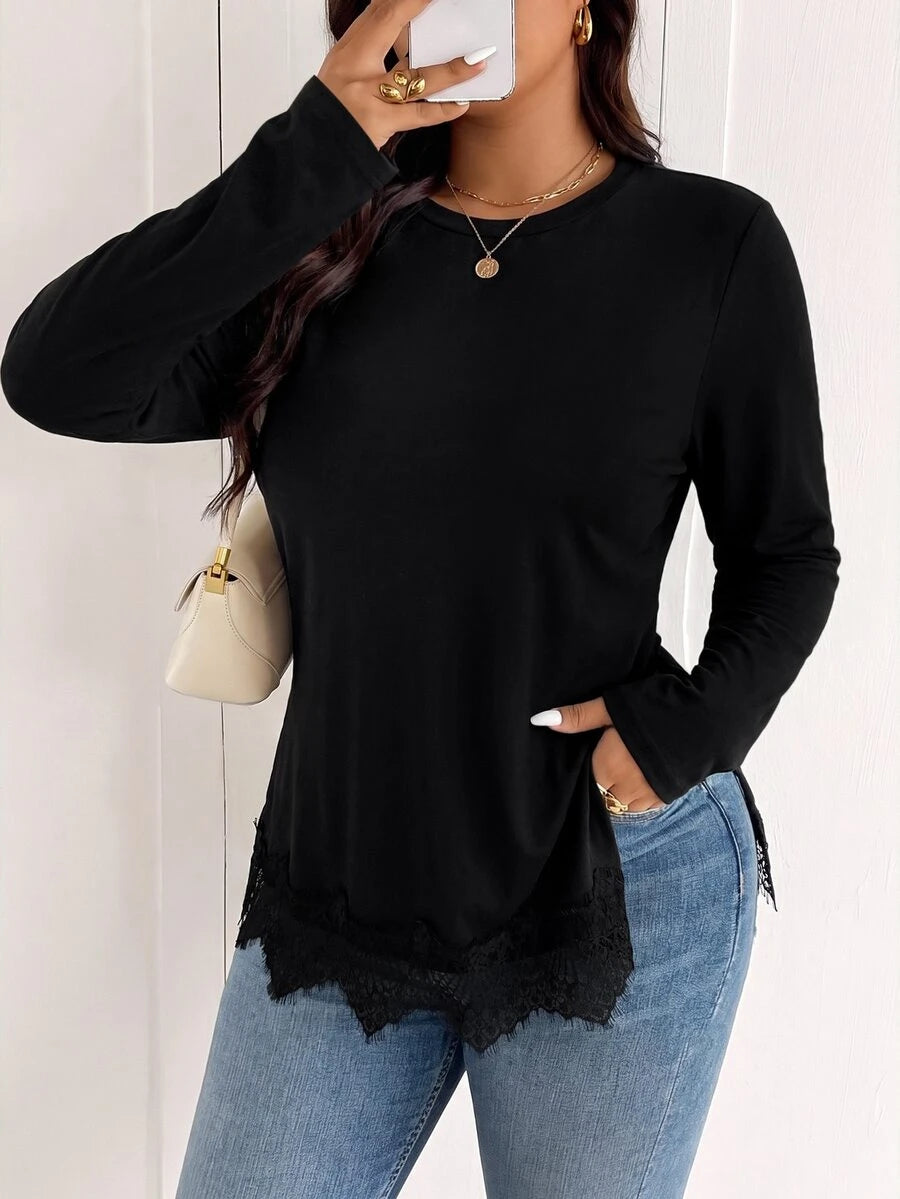 Ženska prugasta pletena bluza plus size sa okruglim izrezom