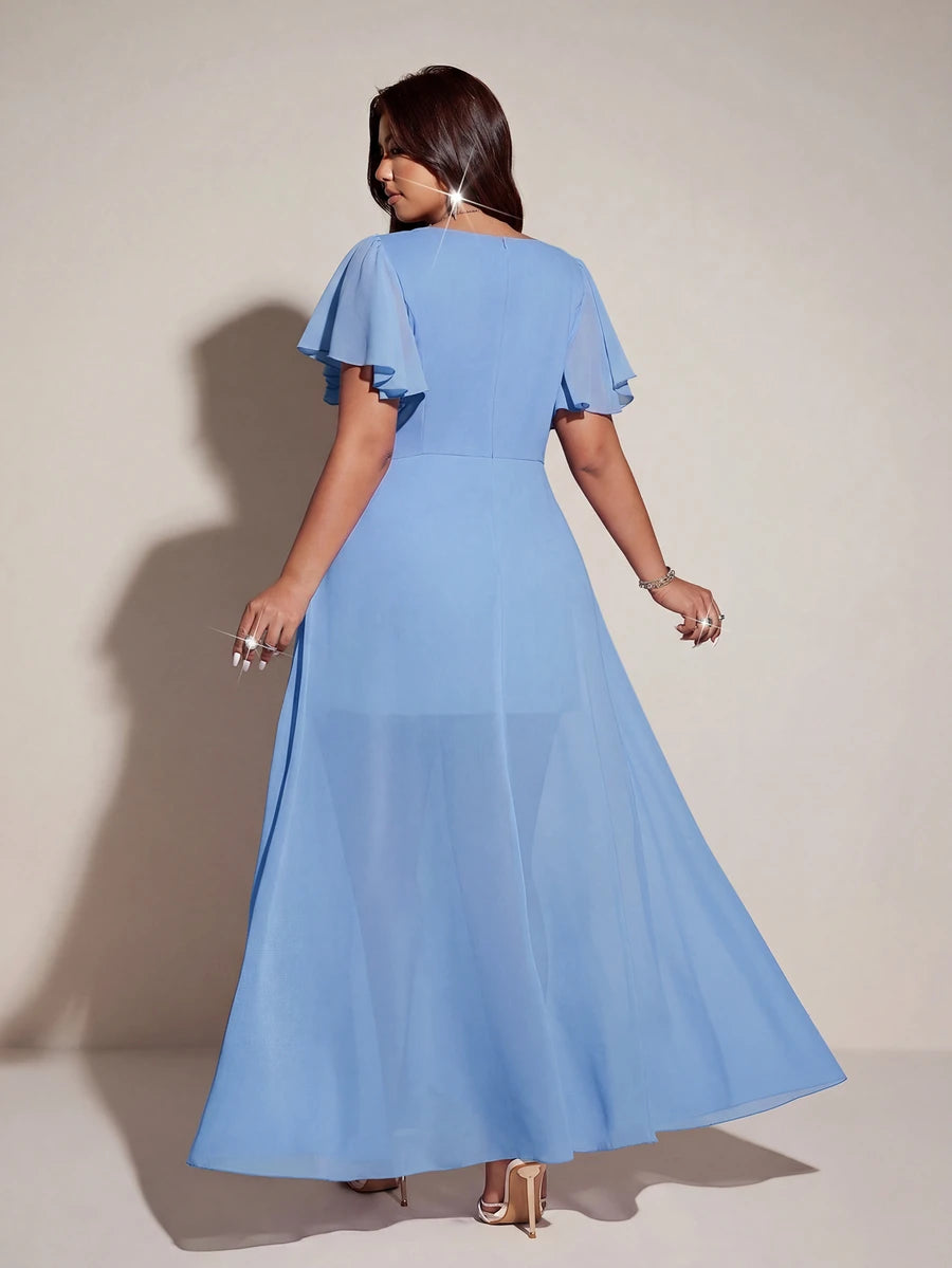 Elegantna romantična lepršava haljina za žene plus size sa V-izrezom