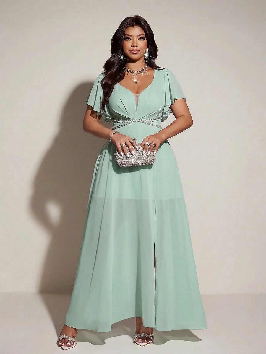 Elegantna romantična lepršava haljina za žene plus size sa V-izrezom