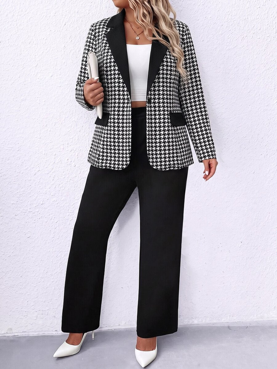 Ženski komplet sako i pantalone u jednobojnoj boji, plus size