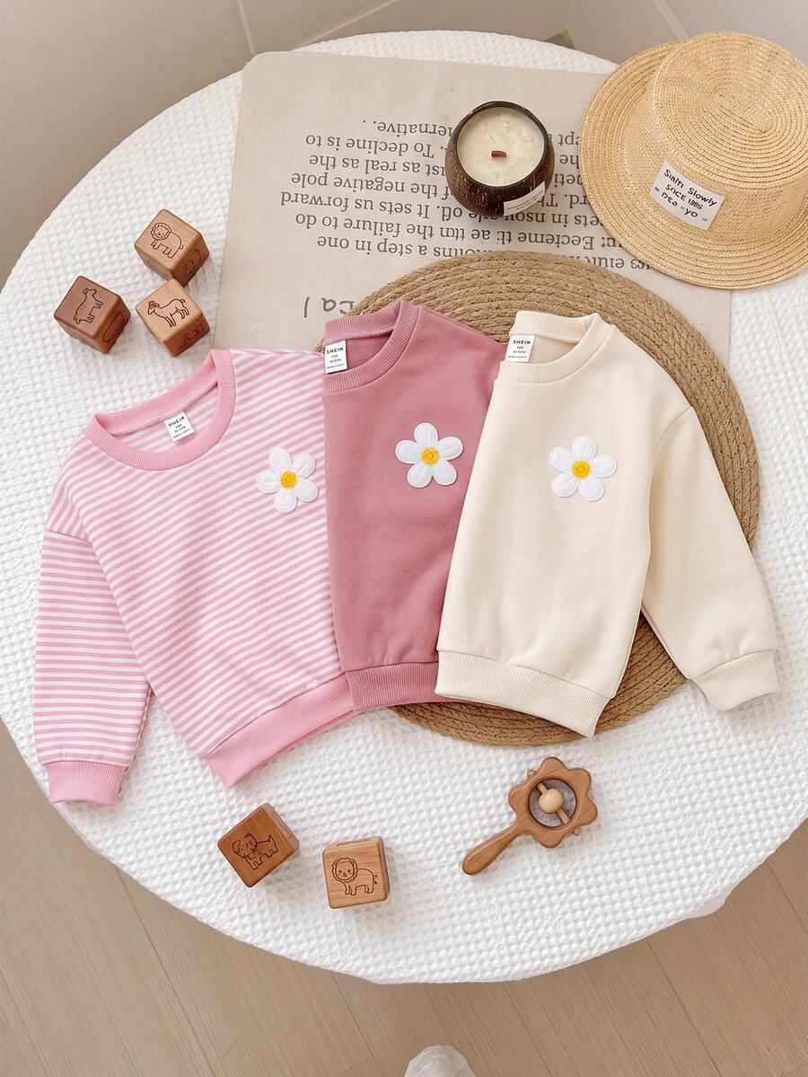 3 kom/set slatki dugi duks za bebe devojčice sa cvetnim dezenom i jednobojnim detaljima