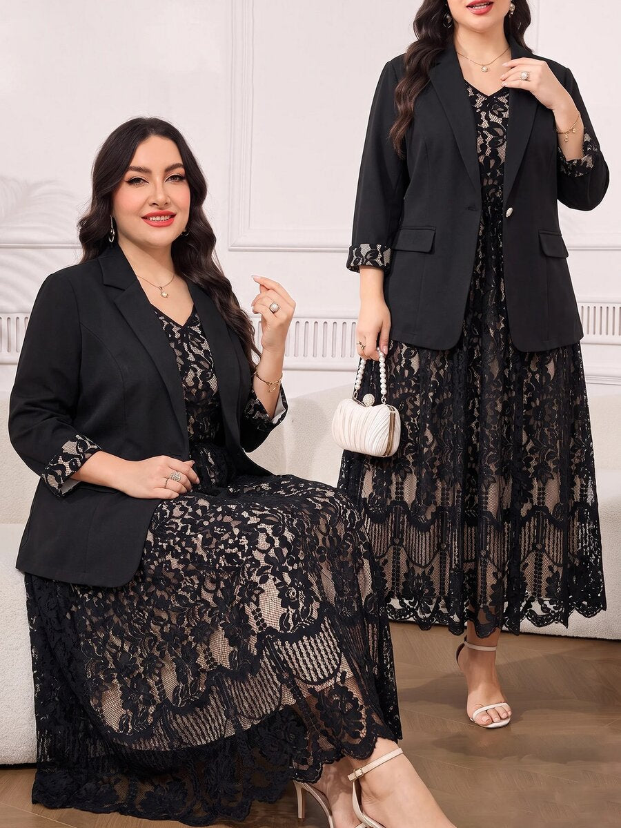 Clasi Set sa sakoom i haljinom sa cvetnim dezenom, plus size