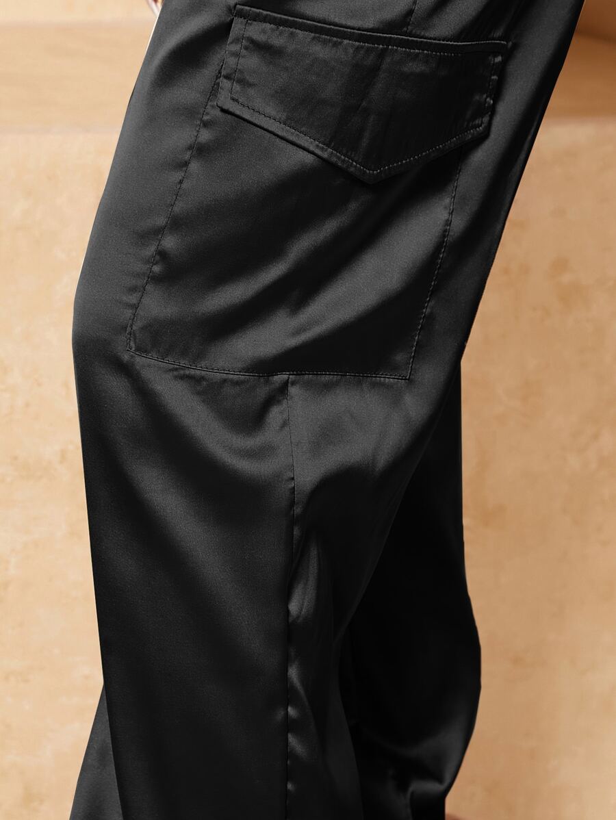 Ležerne satenske pantalone sa perticom u struku za proleće i leto