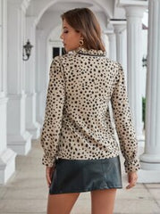 Balvessa Dalmatian Print Frill Trim Flounce Sleeve Tie Neck Blouse,Long Sleeve Tops Fall Cloth For Women