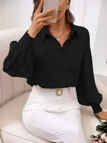 Chiquease Swiss Dot Shirred Lantern Sleeve Shirt,Long Sleeve Tops Fall Cloth For Women