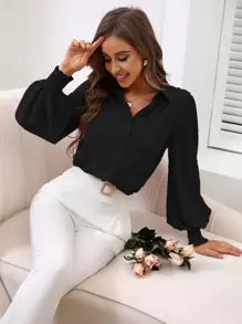 Chiquease Swiss Dot Shirred Lantern Sleeve Shirt,Long Sleeve Tops Fall Cloth For Women