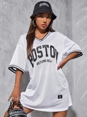 SHEIN EZwear Women's Jersey Letter Graphic Sheer Dress