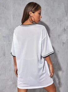 SHEIN EZwear Women's Jersey Letter Graphic Sheer Dress