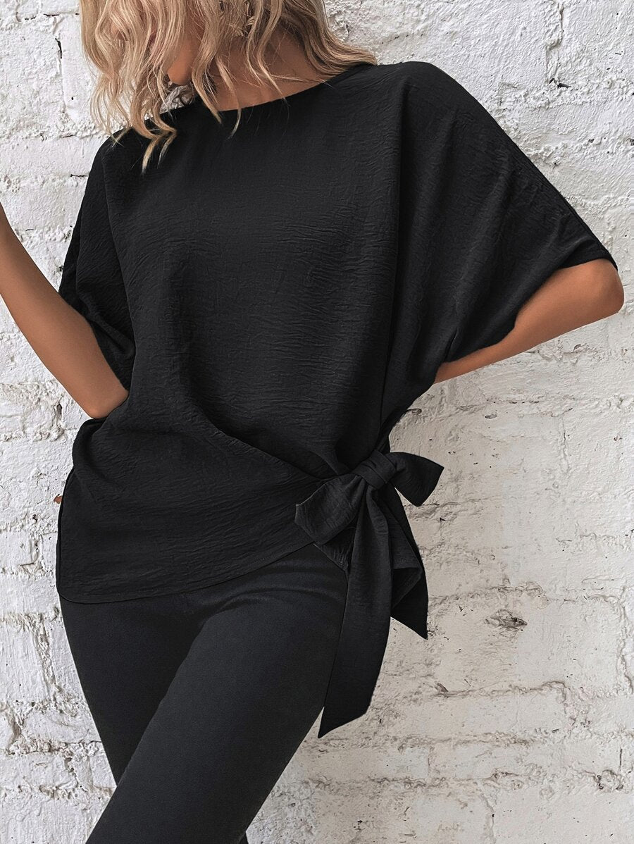 EMERY ROSE Batwing Sleeve Knot Side Blouse