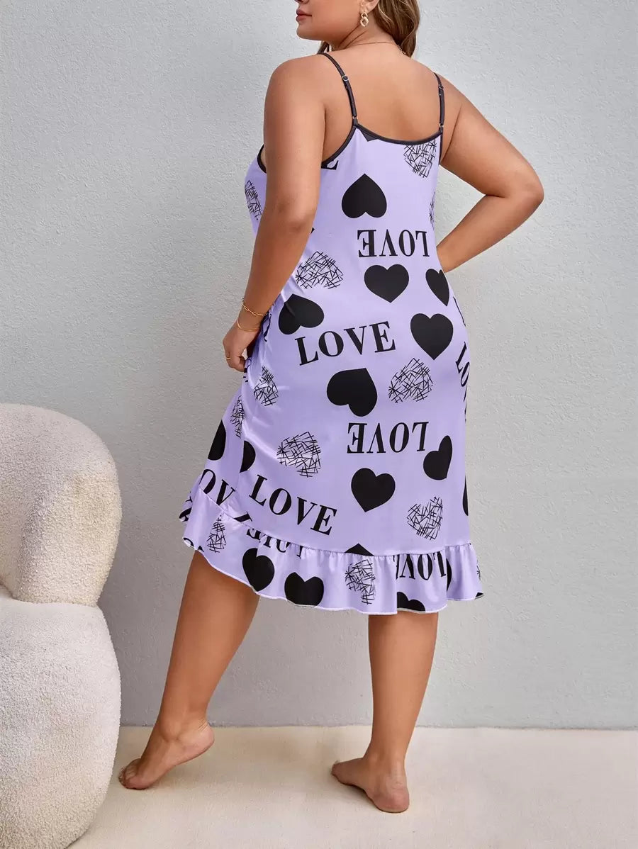 Plus size kamisole haljina za spavanje sa grafikom srca i slova