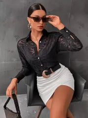 Aveloria Modichic Button Front Sheer Shirt Without Bra Workwear Elegant Business Casual Women Button Up Shirt Women ,Long Sleeve Tops Fall Cloth For Women