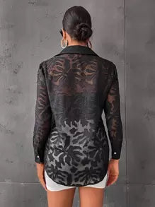 Aveloria Modichic Button Front Sheer Shirt Without Bra Workwear Elegant Business Casual Women Button Up Shirt Women ,Long Sleeve Tops Fall Cloth For Women