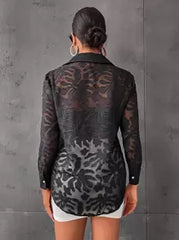 Aveloria Modichic Button Front Sheer Shirt Without Bra Workwear Elegant Business Casual Women Button Up Shirt Women ,Long Sleeve Tops Fall Cloth For Women