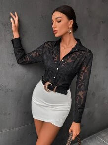 Aveloria Modichic Button Front Sheer Shirt Without Bra Workwear Elegant Business Casual Women Button Up Shirt Women ,Long Sleeve Tops Fall Cloth For Women