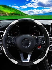 MEIKAXIU 1pc Carbon Fiber Leather Comfortable Car Steering Wheel Cover, Fits 14.5-15 Inch Steering Wheel, Elastic Band, Unisex Car Interior Accessories, Suitable For All Seasons,Car Accessories