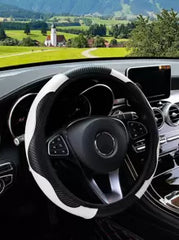 MEIKAXIU 1pc Carbon Fiber Leather Comfortable Car Steering Wheel Cover, Fits 14.5-15 Inch Steering Wheel, Elastic Band, Unisex Car Interior Accessories, Suitable For All Seasons,Car Accessories
