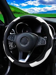 MEIKAXIU 1pc Carbon Fiber Leather Comfortable Car Steering Wheel Cover, Fits 14.5-15 Inch Steering Wheel, Elastic Band, Unisex Car Interior Accessories, Suitable For All Seasons,Car Accessories