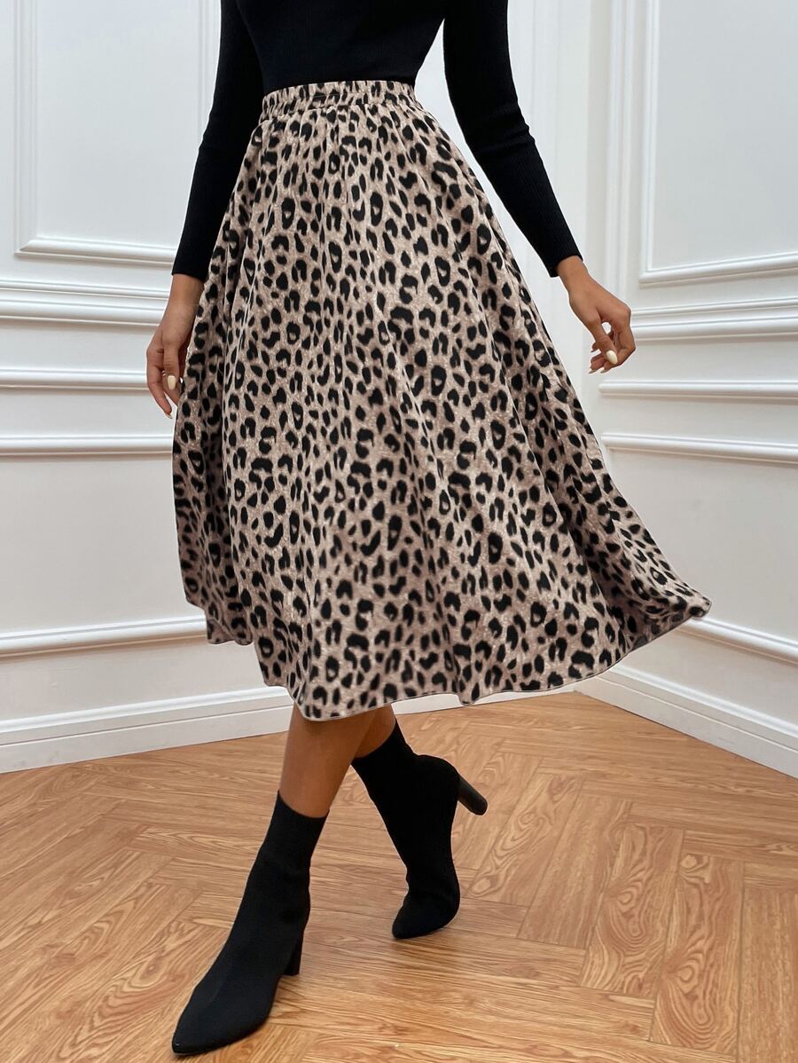 Suknja sa leopard uzorkom visokog struka bez kaiša