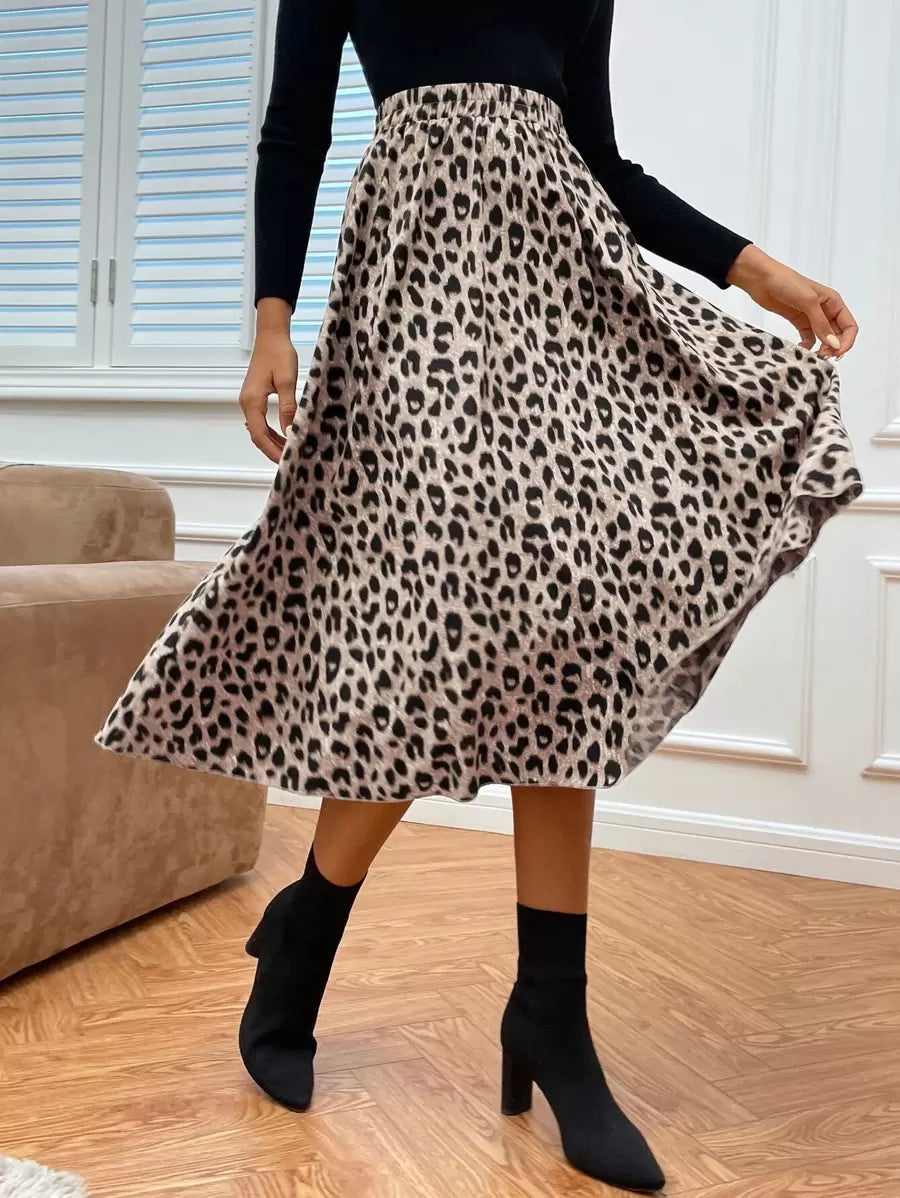 Suknja sa leopard uzorkom visokog struka bez kaiša