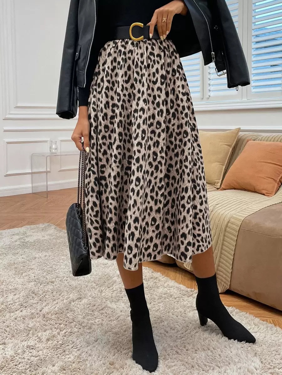 Suknja sa leopard uzorkom visokog struka bez kaiša