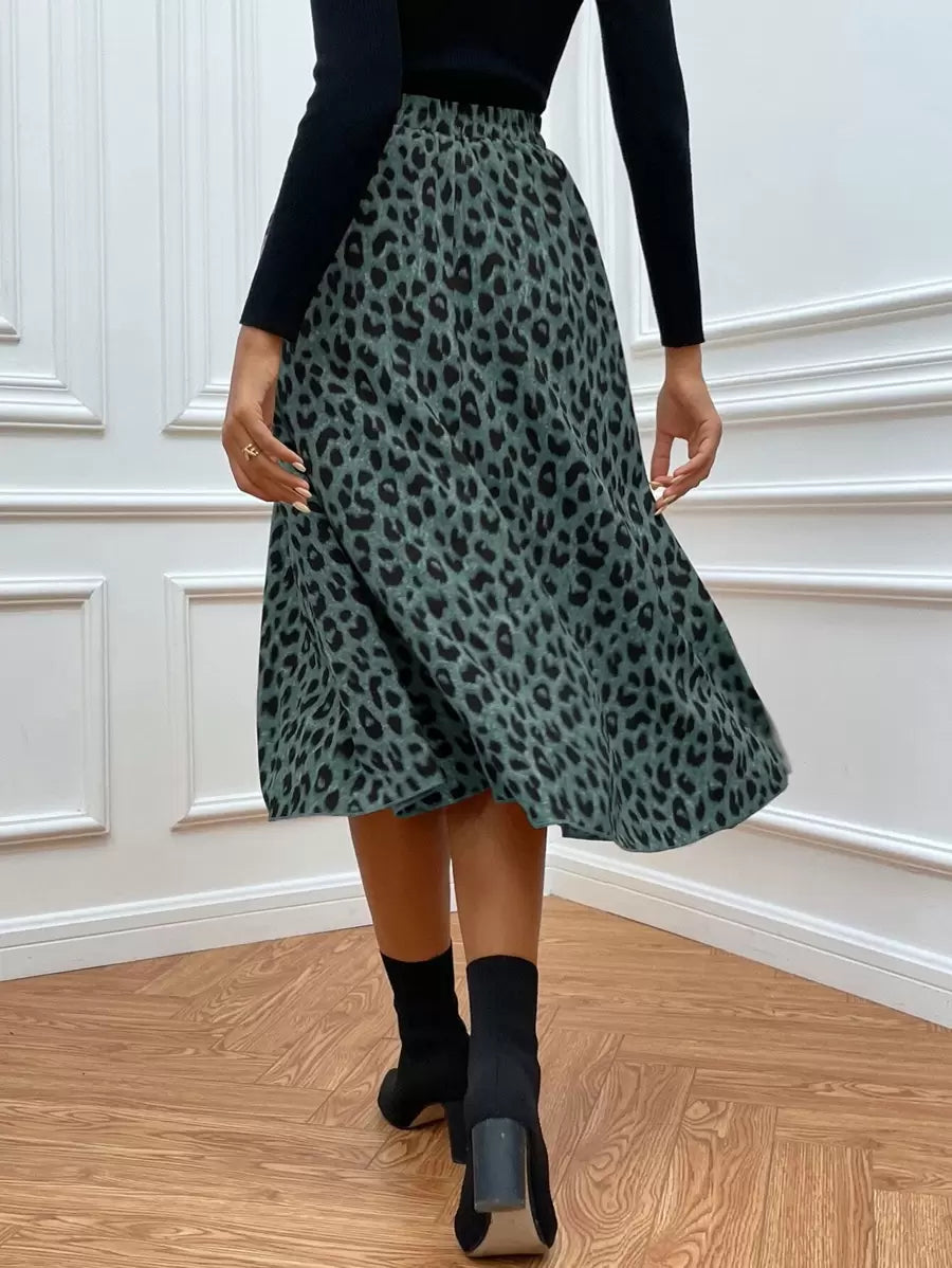 Suknja sa leopard uzorkom visokog struka bez kaiša