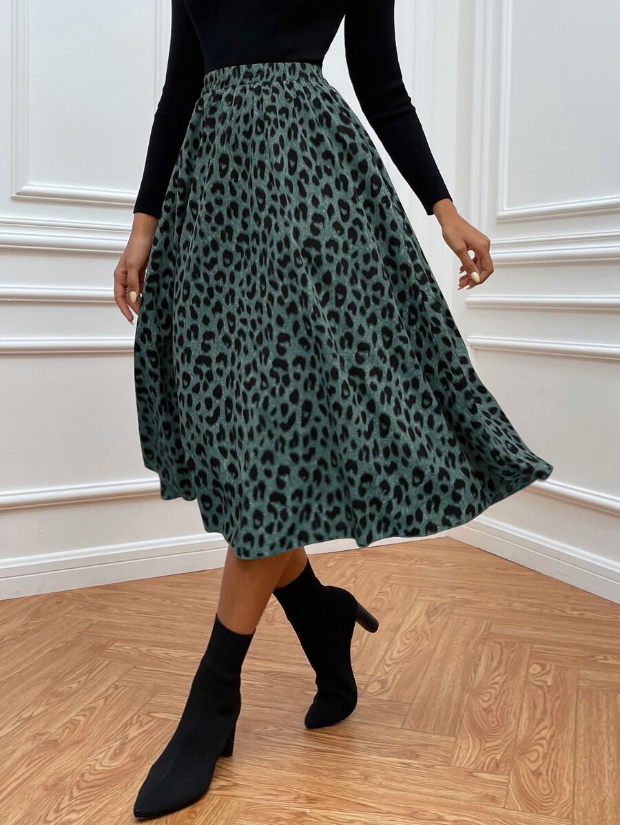 Suknja sa leopard uzorkom visokog struka bez kaiša
