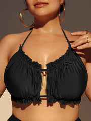Letnji plus size bikini gornji deo za plažu sa volanima, izrezima, vezivanjem na leđima