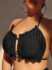 Letnji plus size bikini gornji deo za plažu sa volanima, izrezima, vezivanjem na leđima