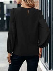 Balvessa Solid Pleated Lantern Sleeve Blouse Fall Cloth For Women