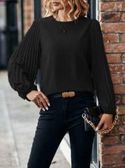 Balvessa Solid Pleated Lantern Sleeve Blouse Fall Cloth For Women