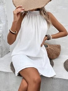 Breezaya Solid Halter Neck Dress Without Belt Vacation Beach Outfits Women