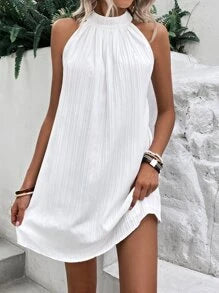 Breezaya Solid Halter Neck Dress Without Belt Vacation Beach Outfits Women