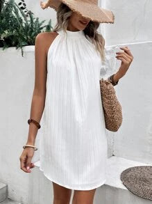 Breezaya Solid Halter Neck Dress Without Belt Vacation Beach Outfits Women