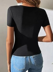 SHEIN Tall Criss Cross Front Ribbed Knit Tee