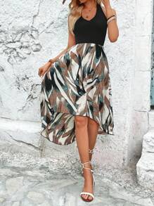 Breezaya Graphic Print Halter Neck Backless Dress Maxi Vacation Beach Outfits Women