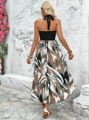 Breezaya Graphic Print Halter Neck Backless Dress Maxi Vacation Beach Outfits Women