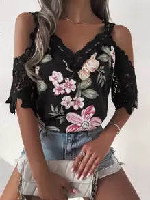 Breezaya Cold Shoulder Guipure Lace Blouse