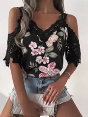 Breezaya Cold Shoulder Guipure Lace Blouse