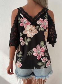 Breezaya Cold Shoulder Guipure Lace Blouse
