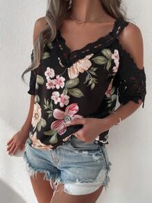 Breezaya Cold Shoulder Guipure Lace Blouse