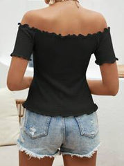 SHEIN VCAY Off Shoulder Lettuce Trim Tee