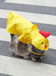 PETSIN 1pc Fabric Cartoon Chicken Design Hooded Pet Raincoat For Dog And Cat For Rainy Day